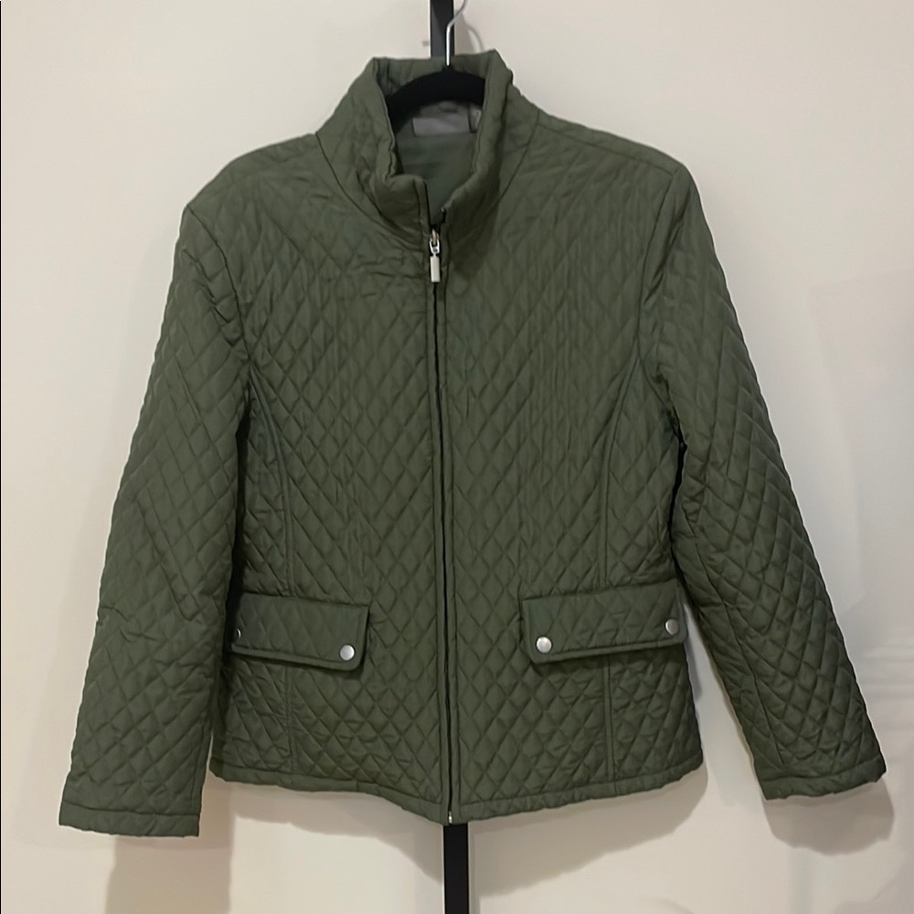 Jane Ashley Green Jacket with Diamond Stitching and Stand-Up Collar